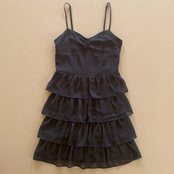 Aeropostale Tiered Ruffle Dress Spaghetti Straps Chiffon Black Medium M - Picture 1 of 10